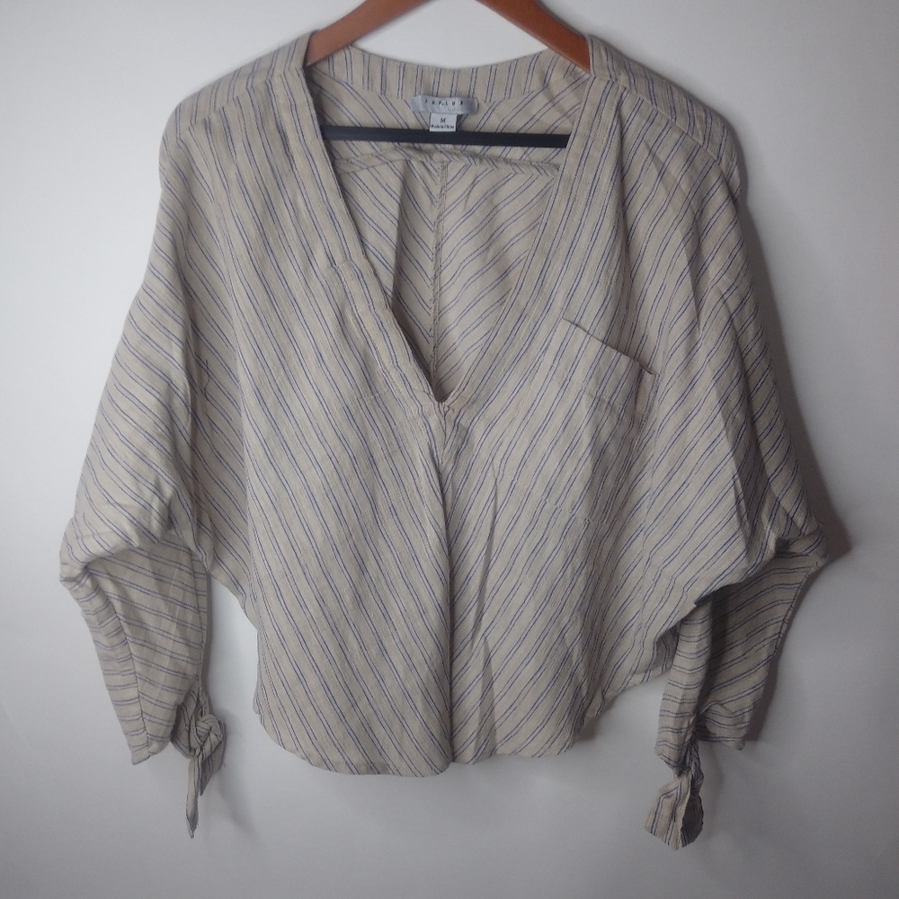 Favlux Fashion M Loose Weave B-Neck Pocketed Top in Beige n Blue